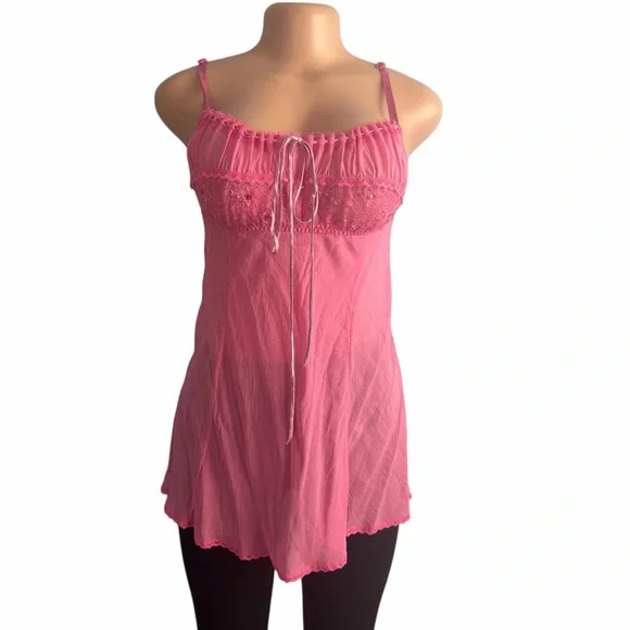 Victoria's Secret Y2K Pink Silk Babydoll Lingerie Milkmaid Lace - Picture 7 of 9